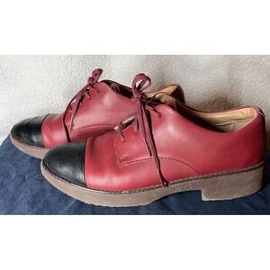 FitFlop Elise Red Black Toe Cap Leather Oxford Shoes Size 6